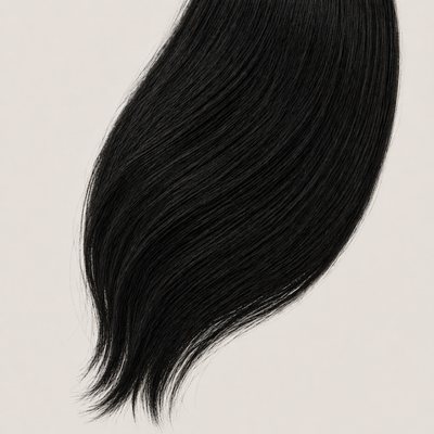 Stessia butterfly weft hair extensions in shade #1A Natural Black, laid flat
