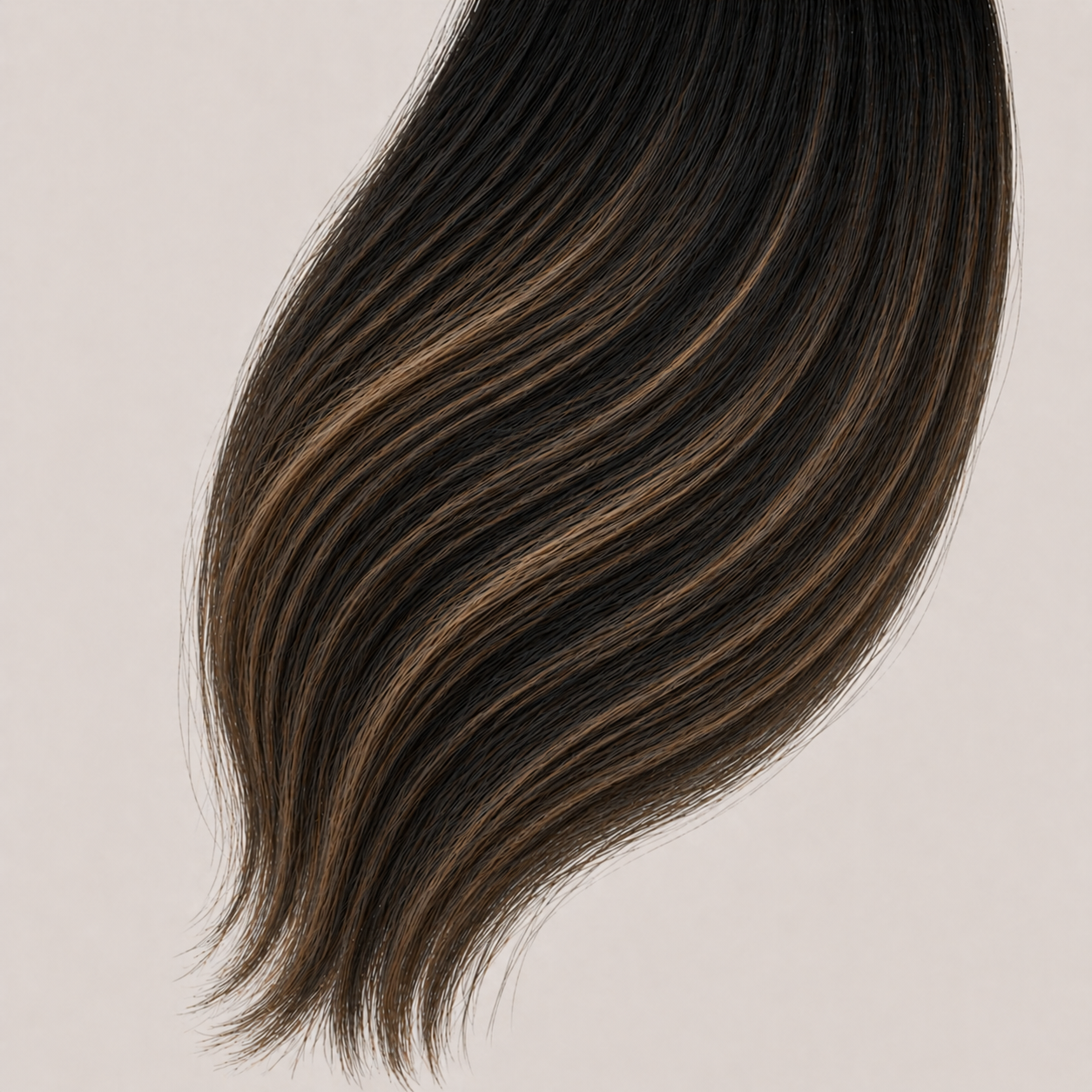 Stessia butterfly weft hair extensions in shade #1BT1B/4/Oak Balayage, laid flat