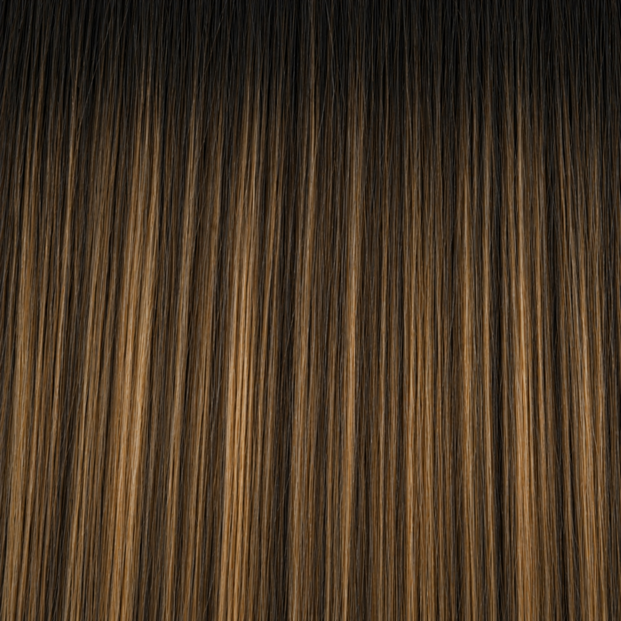 Close-up of the Remy human hair texture in shade #1BT1B/4/Oak Balayage