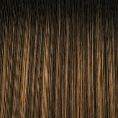 Close-up of the Remy human hair texture in shade #1BT1B/4/Oak Balayage