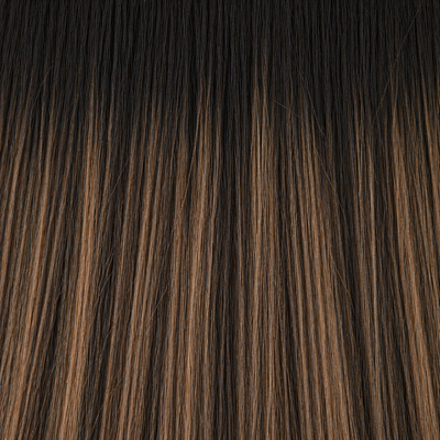 Close-up of the Remy human hair texture in shade #1B/6 Balayage