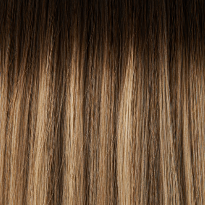 Close-up of the Remy human hair texture in shade #4/8/18 Balayage