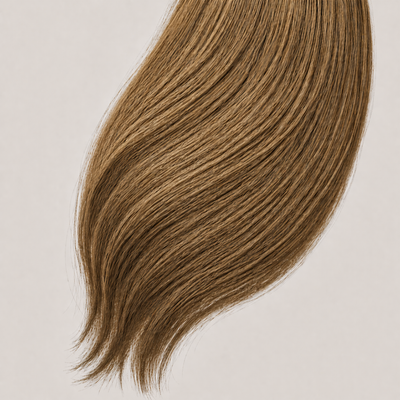 Stessia butterfly weft hair extensions in shade #6 Dark Blonde, laid flat