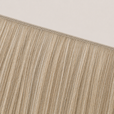 Flat butterfly weft seam of Stessia hair extensions in shade #M18/613 Highlights